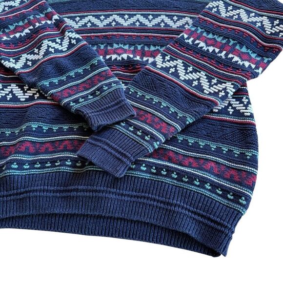 Vintage Jantzen Geo Striped Acrylic Sweater Size M Crewneck Grandpa Dad Preppy - Picture 4 of 8